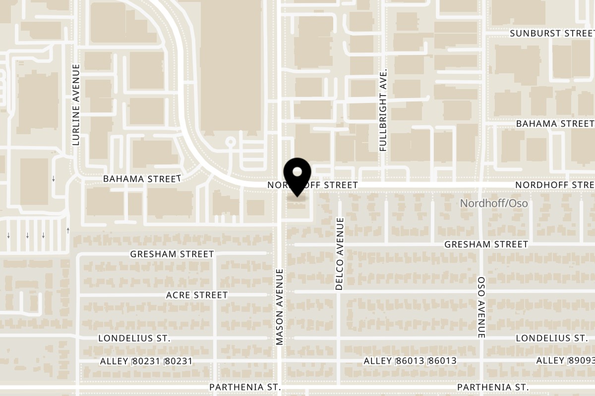 Map showing the location of Les Sisters' Southern Kitchen on 20450 Nordhoff St in Winnetka